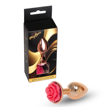 Korek analny Jewellery Red Gold Plug Rose Pink - stal nierdzewna, kształt anatomiczny, 7 cm x 2,7 cm - 8