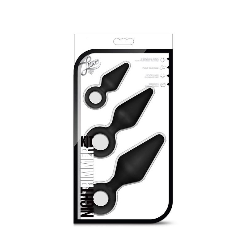 Zestaw do treningu analnego Night Rimmer Kit Black - 3 silikonowe wtyczki z pętlą chwytną - 1