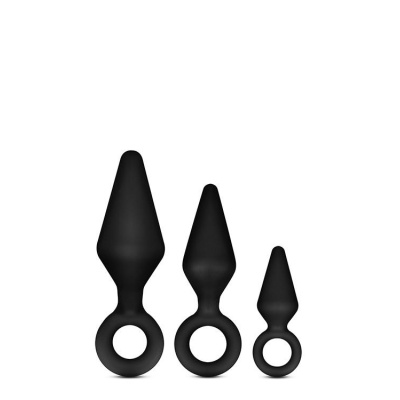 Zestaw do treningu analnego Night Rimmer Kit Black - 3 silikonowe wtyczki z pętlą chwytną - 1 2
