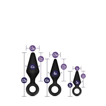 Zestaw do treningu analnego Night Rimmer Kit Black - 3 silikonowe wtyczki z pętlą chwytną - 3
