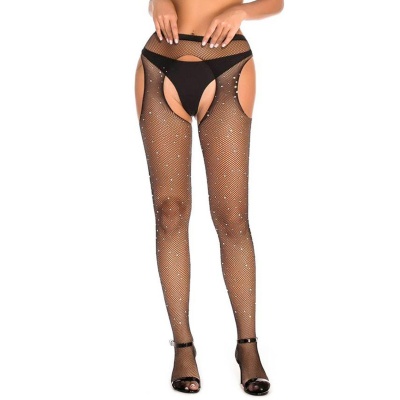 BLACK STRASS OPEN TIGHTS TU (Size: TU) - 1