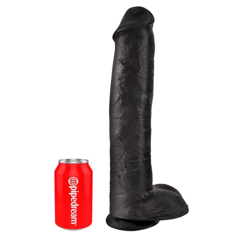 Dildo XXL Cock with Balls 15" Dark — realistyczny, z podstawą ssącą i jądrami, 38,1 cm, Ø7,6 cm - 2