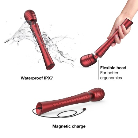 Masażer wibracyjny MAN.WAND EDGY VELVET RED - technologia Sense Touch, 5 trybów, IPX7, wymienne końcówki - 3