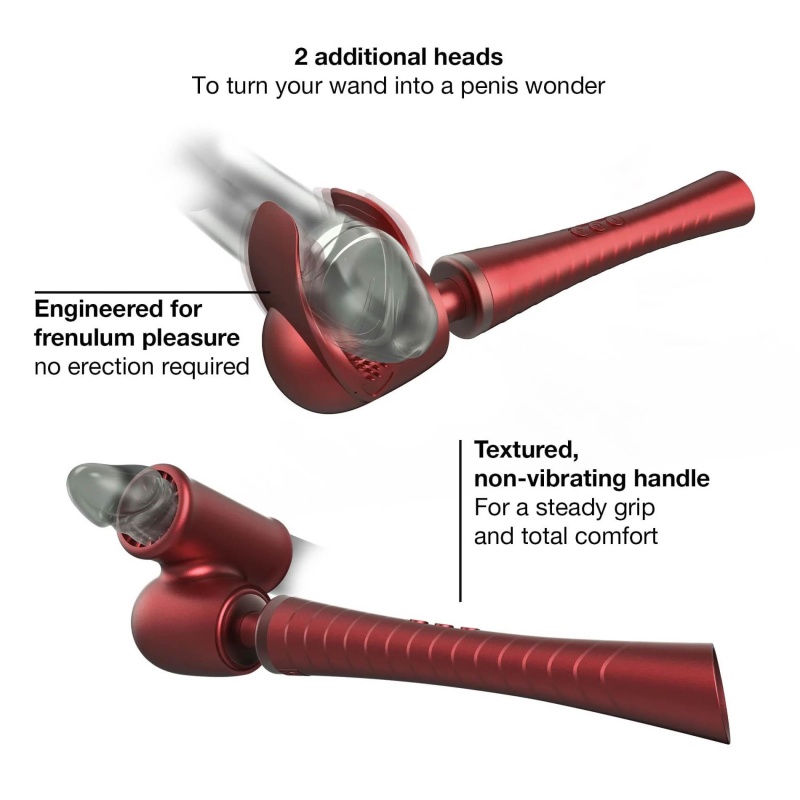 Masażer wibracyjny MAN.WAND EDGY VELVET RED - technologia Sense Touch, 5 trybów, IPX7, wymienne końcówki - 6