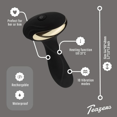 Wibrator analny z podgrzewaniem do 37°C Teazers TEA022 - 10 trybów wibracji, silikon medyczny, długość 14,4 cm - 12