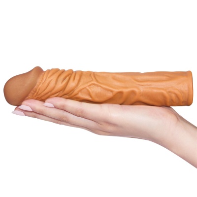 Nakładka na penisa Pleasure X Tender 18 cm brązowa - 1 2