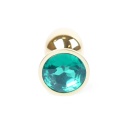 Korek analny Jewellery Gold PLUG Green - stal nierdzewna, profil bulwiasty z wąską szyjką i podstawą z kamieniem, długość 7 cm, - 2