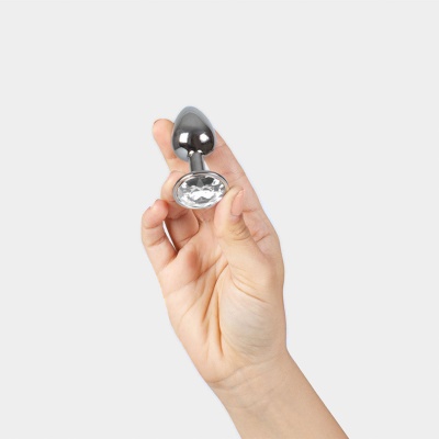 CLEAR CRYSTAL JEWELLED METAL BUTT PLUG S - 1 2