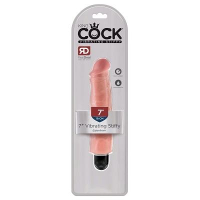 Wibrator King Cock 7" Vibrating Stiffy Light – realistyczna faktura, wyjmowany wibrobullet, wielostopniowa wibracja, 22 cm - 1