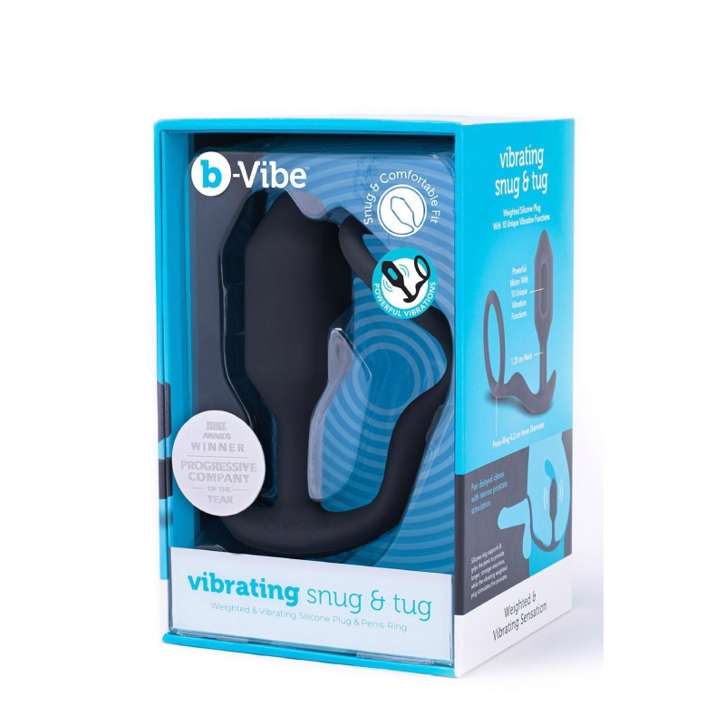 Korek analny z pierścieniem erekcyjnym Vibrating Snug & Tug M - wibrujący silikon, długość 13 cm, część wkładana 3 cm, pierścień - 1