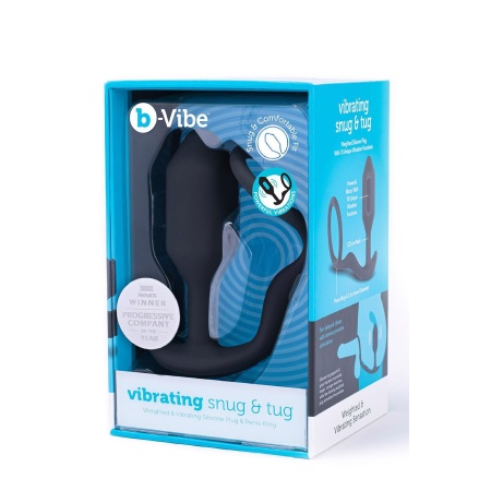 Korek analny z pierścieniem erekcyjnym Vibrating Snug & Tug M - wibrujący silikon, długość 13 cm, część wkładana 3 cm, pierścień - 1