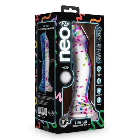 NEO ELITE Glow in the Dark Hanky Panky - Przezroczyste Dildo z Silikonu Platynowego Purio™, Przyssawka i Zgodność z Uprzężą, 19 - 1