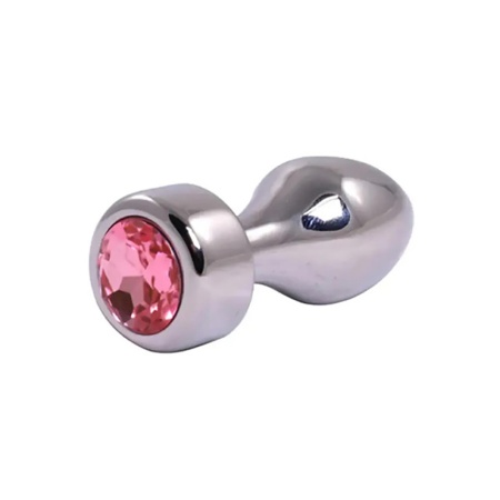 Srebrny butt plug z różowym diamentem - stal nierdzewna bez niklu, długość całkowita 7,7 cm, długość użytkowa 6 cm, średnica 2,8 - 1