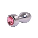 Srebrny butt plug z różowym diamentem - stal nierdzewna bez niklu, długość całkowita 7,7 cm, długość użytkowa 6 cm, średnica 2,8 - 1
