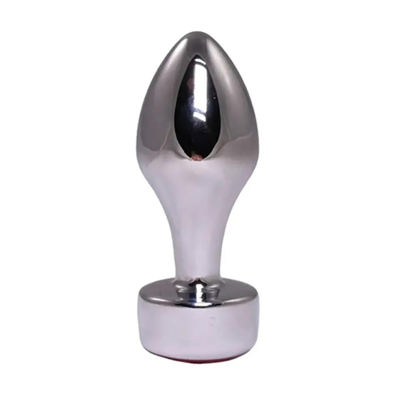 Srebrny butt plug z różowym diamentem - stal nierdzewna bez niklu, długość całkowita 7,7 cm, długość użytkowa 6 cm, średnica 2,8 - 2