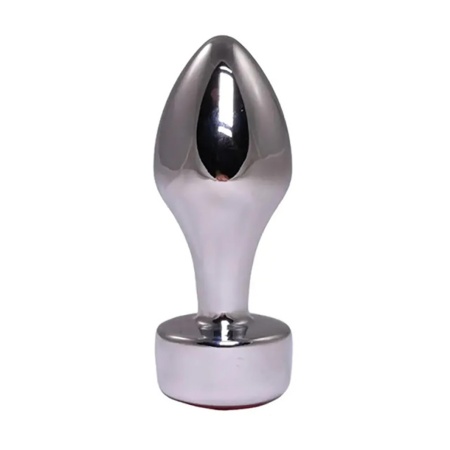 Srebrny butt plug z różowym diamentem - stal nierdzewna bez niklu, długość całkowita 7,7 cm, długość użytkowa 6 cm, średnica 2,8 - 2