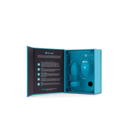 Korek analny b-Vibe Vibrating Jewel Plug S/M Teal - bezszwowy silikon medyczny z pilotem, długość użytkowa 7,6 cm - 1