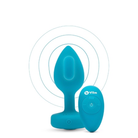 Korek analny b-Vibe Vibrating Jewel Plug S/M Teal - bezszwowy silikon medyczny z pilotem, długość użytkowa 7,6 cm - 3