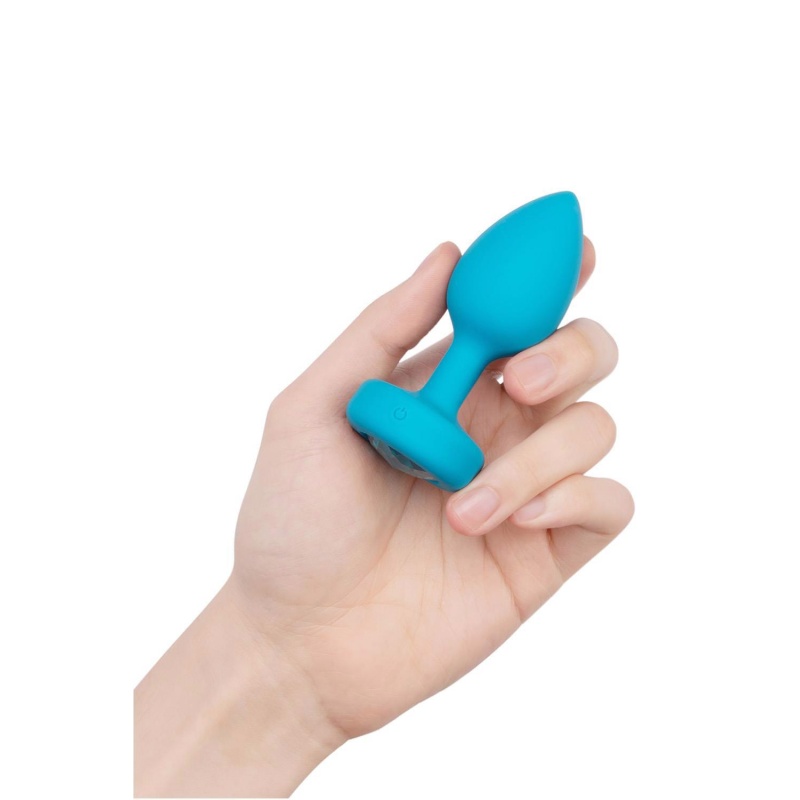 Korek analny b-Vibe Vibrating Jewel Plug S/M Teal - bezszwowy silikon medyczny z pilotem, długość użytkowa 7,6 cm - 4