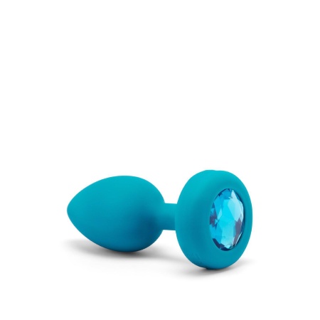 Korek analny b-Vibe Vibrating Jewel Plug S/M Teal - bezszwowy silikon medyczny z pilotem, długość użytkowa 7,6 cm - 5