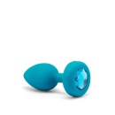 Korek analny b-Vibe Vibrating Jewel Plug S/M Teal - bezszwowy silikon medyczny z pilotem, długość użytkowa 7,6 cm - 5