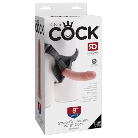 Uprząż z dildo King Cock Strap-On 8" — regulowany pas z 3 pierścieniami O, dildo 20,3 cm - 1
