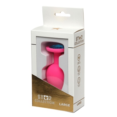 Star Collection - Pink Silicone Anal Plug L - Light Blue Stone - 1