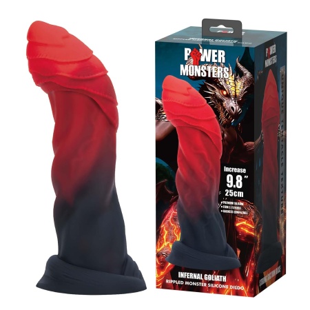 Dildo fantasy Infernal Goliath 25 cm z pofałdowaną teksturą i przyssawką - 1