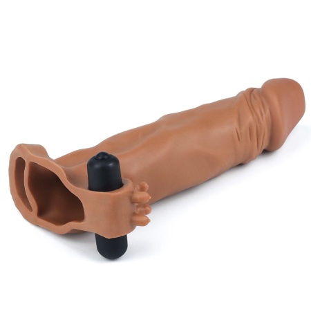 Przedłużka penisa Add 2" Pleasure X Tender Vibrating 18,5 cm Brązowa - 3