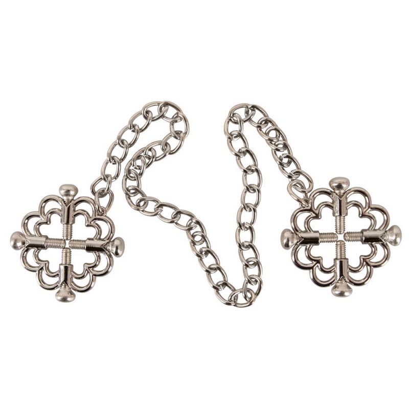 Klipsy na sutki Nipple Jewellery z łańcuchem 30,5 cm i 4 śrubami regulacyjnymi, Ø zewnętrzna 3,6 cm - 3