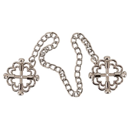 Klipsy na sutki Nipple Jewellery z łańcuchem 30,5 cm i 4 śrubami regulacyjnymi, Ø zewnętrzna 3,6 cm - 3