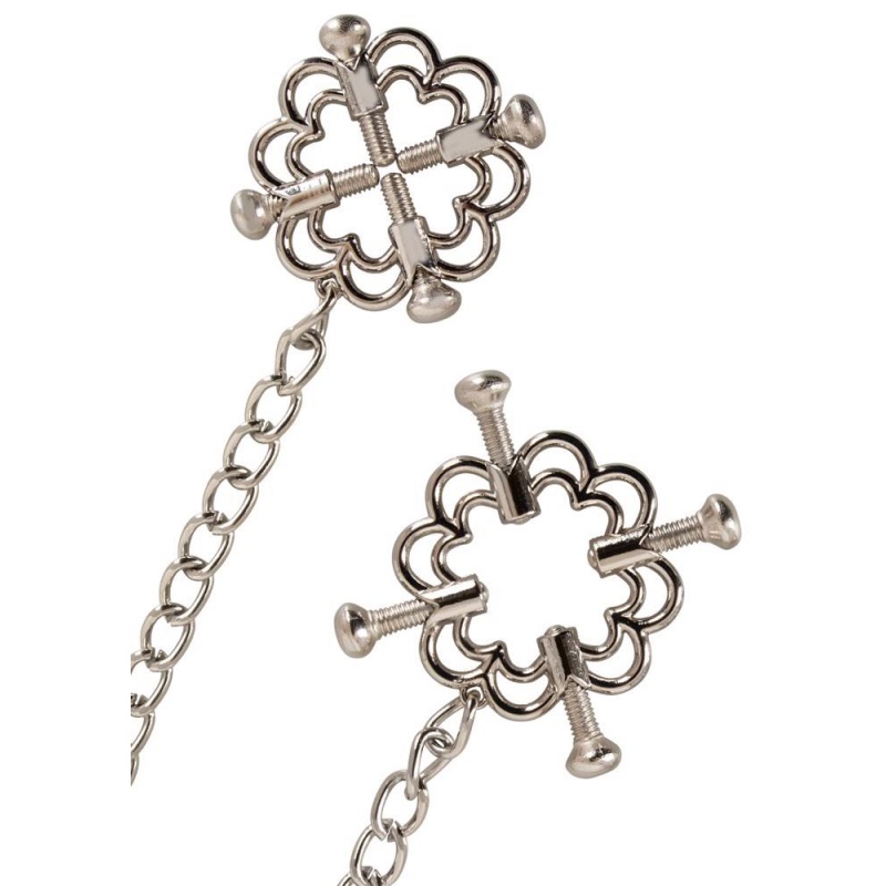 Klipsy na sutki Nipple Jewellery z łańcuchem 30,5 cm i 4 śrubami regulacyjnymi, Ø zewnętrzna 3,6 cm - 4