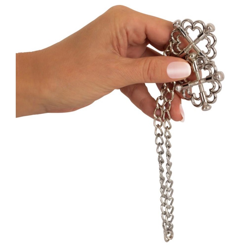 Klipsy na sutki Nipple Jewellery z łańcuchem 30,5 cm i 4 śrubami regulacyjnymi, Ø zewnętrzna 3,6 cm - 5