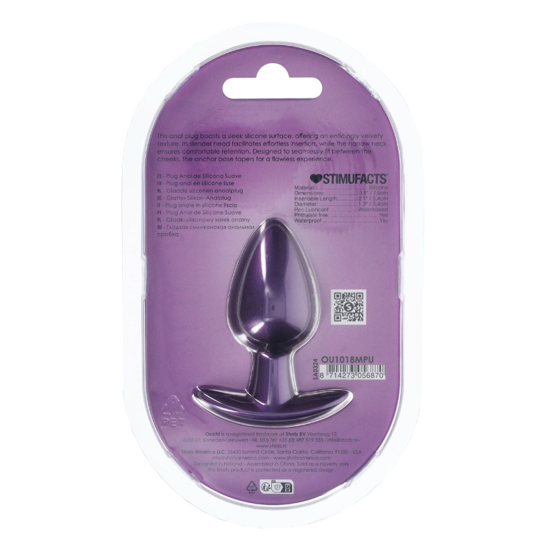 Smooth Silicone Anal Plug - Medium - 3.1 / 7,9 cm - Metallic Purple - 3