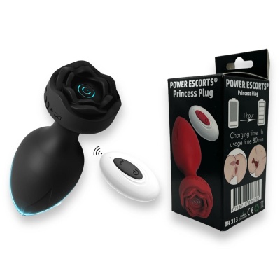 Wibracyjny korek analny Princess Plug 10,3 cm z pilotem, czarny - 1