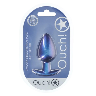 Smooth Silicone Anal Plug - Large - 3.5" / 8,9 cm - Metallic Blue - 1 2