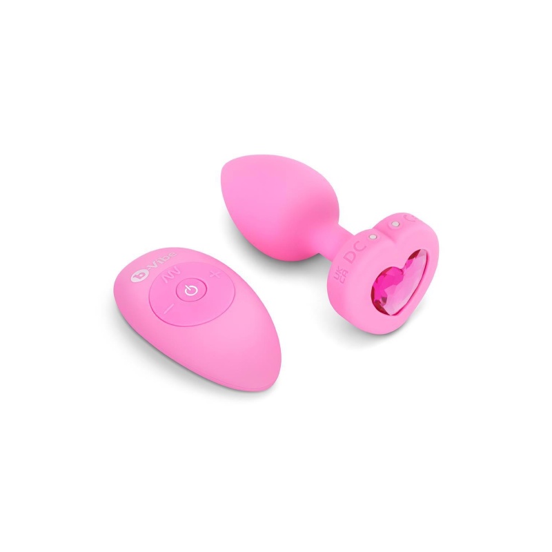 Plug analny wibrujący w kształcie serca S/M - bezszwowy silikon, 15 wzorców wibracji, długość wkładana 7,6 cm - 3