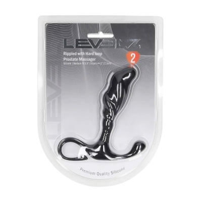 Rippled with Hard Loop Silicone Prostate Massager - M - Black - 1 2