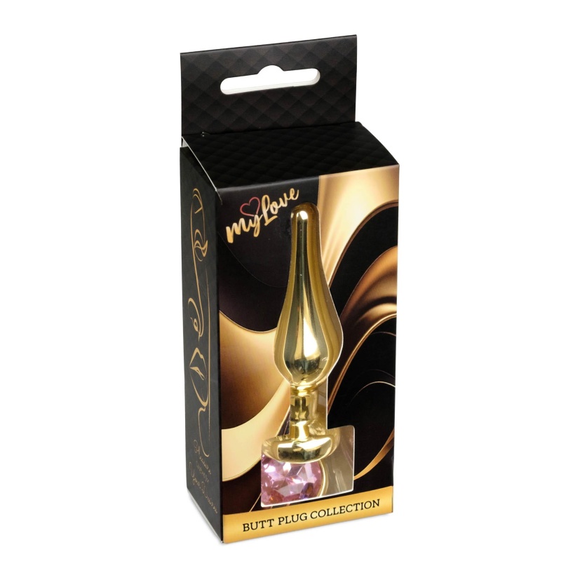 Biżuteria analna Jewellery Gold Rose - korek analny ze stali nierdzewnej, anatomiczny kształt, długość 9,5 cm, średnica 3 cm - 9
