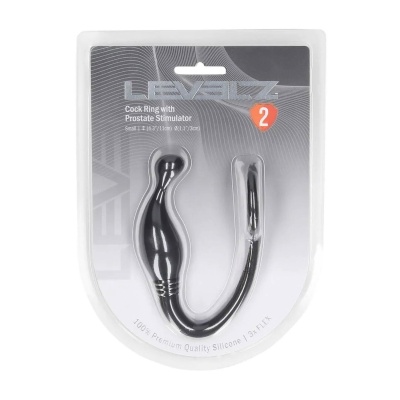 Silicone Cockring with Prostate Stimulator - S - Black - 1 2