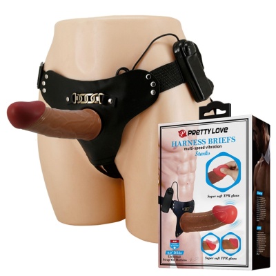 Uprząż Starks typu strap-on z wibrującym dildo hollow 17,5 cm - 1