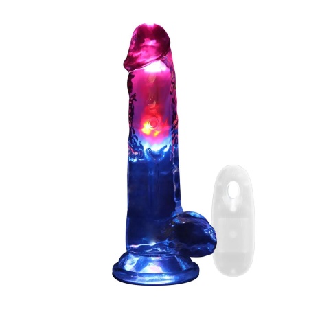 Wibrujące dildo LED z jądrami, przyssawką i pilotem, 20 cm - 1