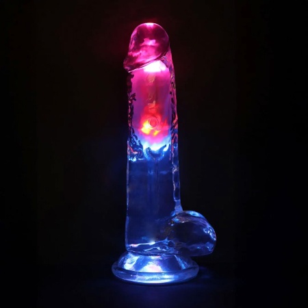 Wibrujące dildo LED z jądrami, przyssawką i pilotem, 20 cm - 6