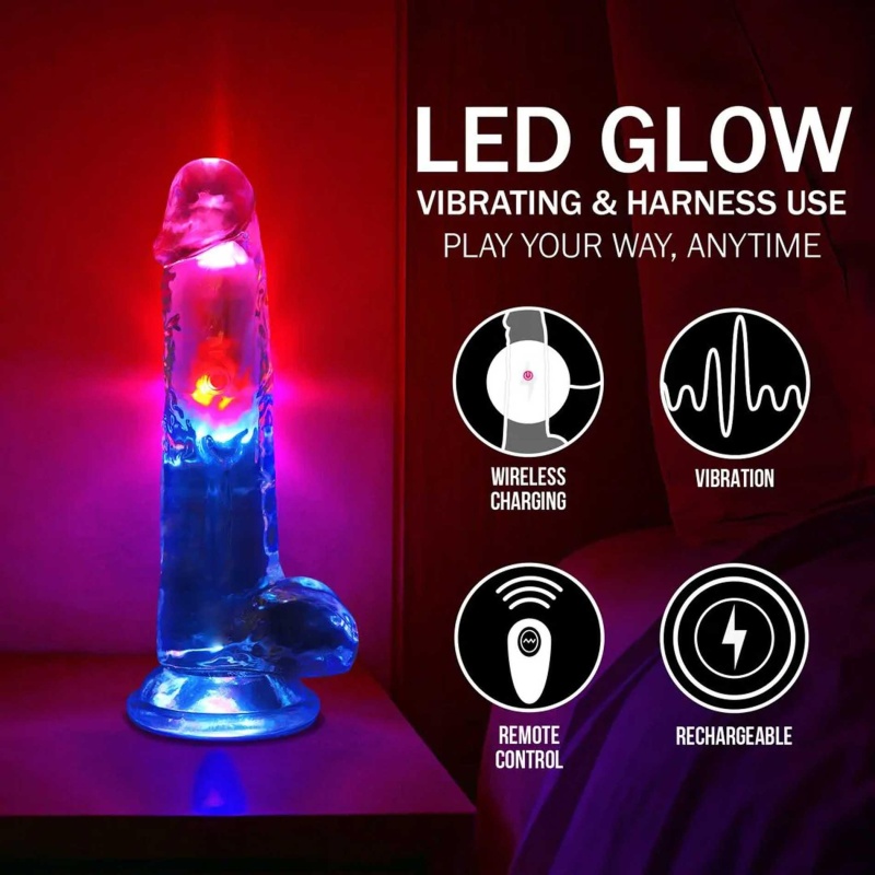 Wibrujące dildo LED z jądrami, przyssawką i pilotem, 20 cm - 7