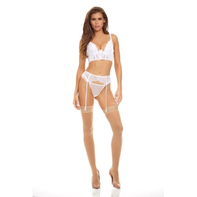 BOMBSHELL BOUDOIR PEEK A BOO WIRE 3 PC SET WHT - 1 2