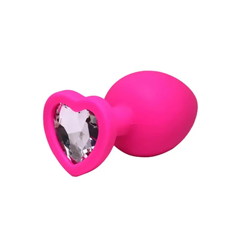 Korek analny Fantasy Heart Small z białym kryształem – miękki silikon, 7 cm długości, 2,8 cm średnicy - 1