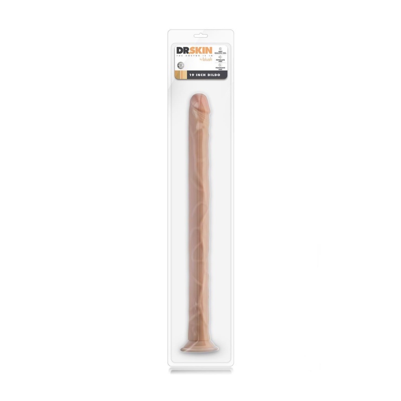 Dildo 19 Inch Beige (48,2 cm) - realistyczna struktura, przyssawka i montaż w uprzęży strap-on - 1