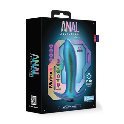 Korek analny wibrujący Anal Adventures Matrix Voyager Plug Neptune Teal - silikon Puria®, szerokość 3,2 cm - 1 2
