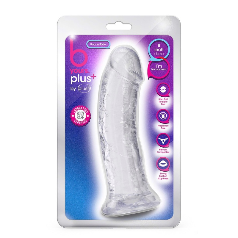 Roar N' Ride - przezroczysty dildo z przyssawką, TPE premium, 20,3 cm, Ø 5 cm - 1