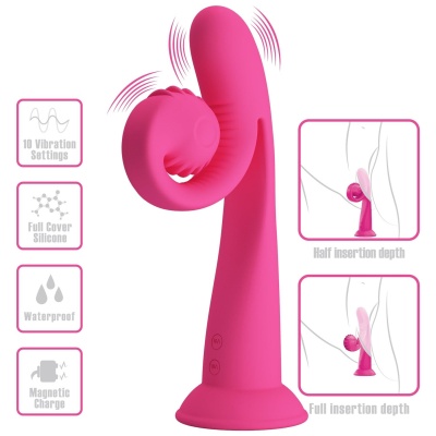 Wibrator Selma Snail Rabbit - podwójna stymulacja (typ rabbit), elastyczny silikon, Hot Pink - 1 2